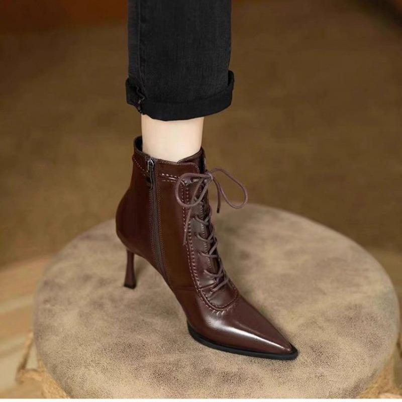 Новые модные однотонные зимние женские сапоги, ботильоны, остроносые сапоги на шпильках, высокие каблуки, женская обувь на шпильках