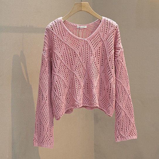 Korean Style Design Loose Fitting Pullover Slim and Hollow Out Versatile Knit Shirt Cover