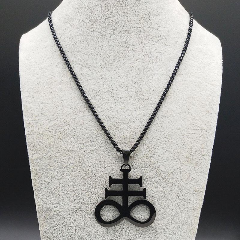 Satan Cross Necklaces Men Women Black Stainless Steel Church of Satan Symbol Pendant Kolye Necklace Jewelry gargantilla N645S03