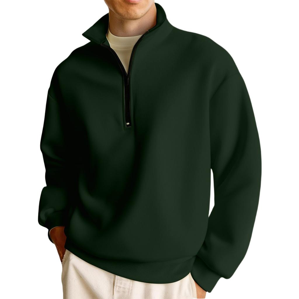Men's Casual Long-Sleeved Collared Quarter-Zip Sweatshirt