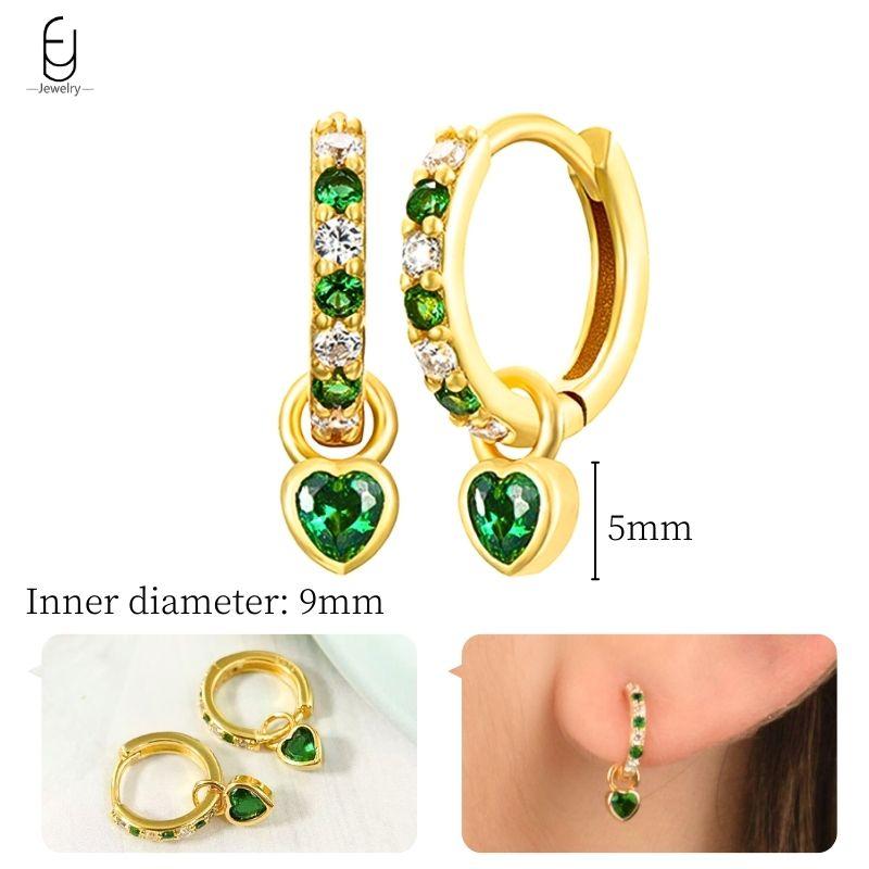 Серьги из стерлингового серебра 925 пробы с зеленым цирконом, золотые серьги-кольца в форме сердца для женщин, изящные пусеты, роскошные ювелирные изделия, подарки