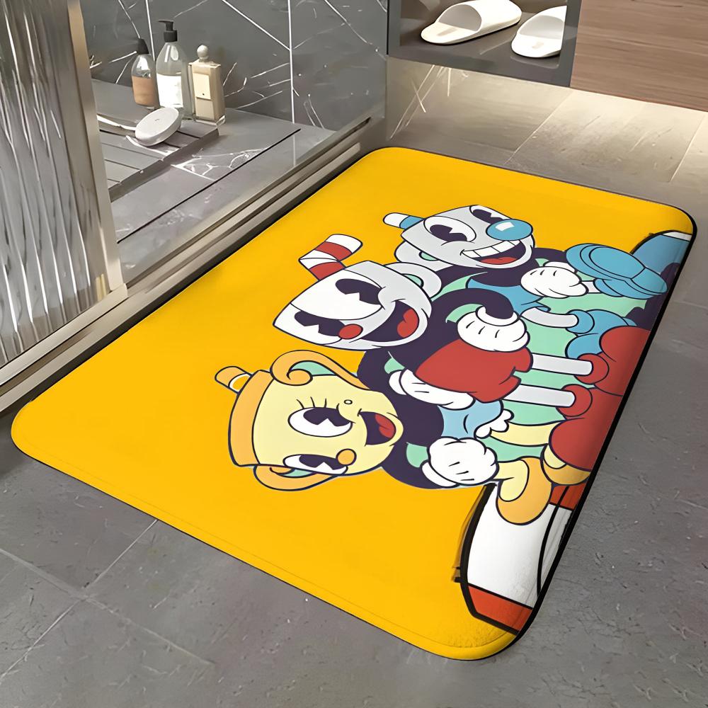 game C-Cuphead Floor Mat Soft Flannel Entrance Door Mat Non Slip Absorbent Bathroom Bedroom Floor Rug