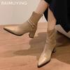Chunky Women Ankle Boots Suede Pointed Toe Elegant High Heels Shoes Trend Winter Designer Pumps Goth Chelsea Botas De Mujer