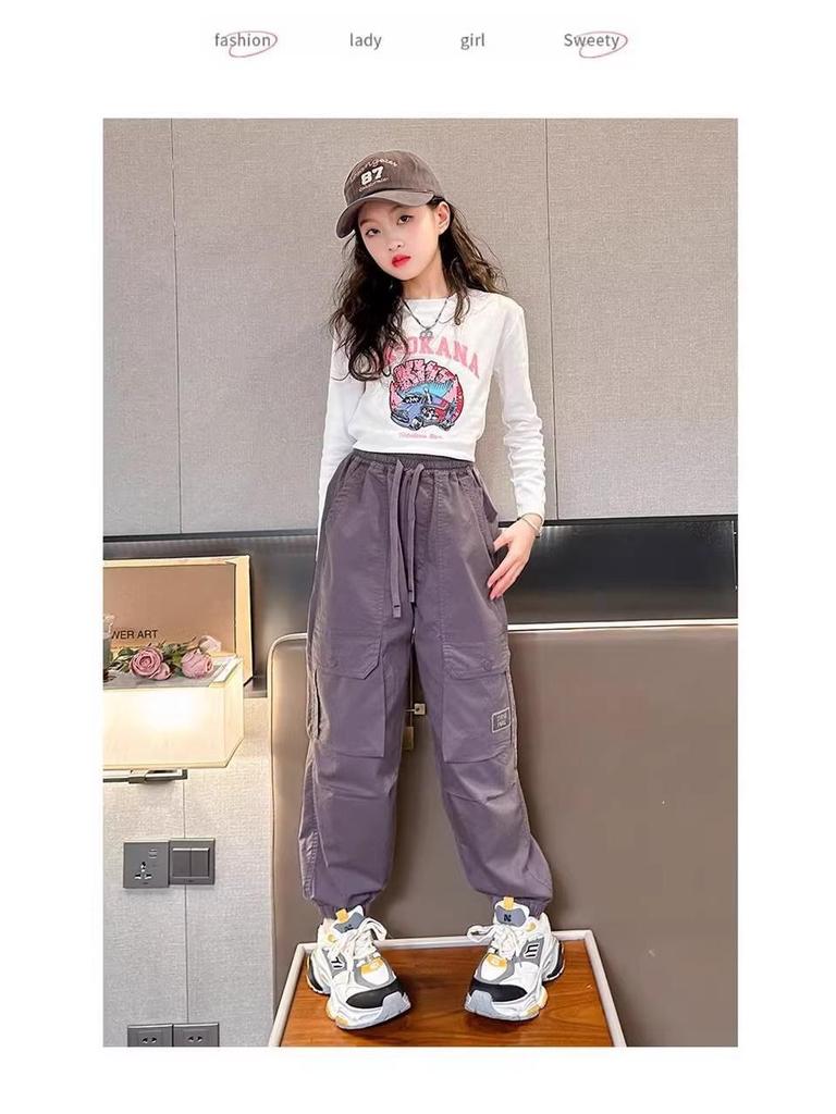 2025 Girls' Plus Velvet Cargo Pants - Elastic Ankle, Loose Fit, Autumn/Winter Comfort for Children