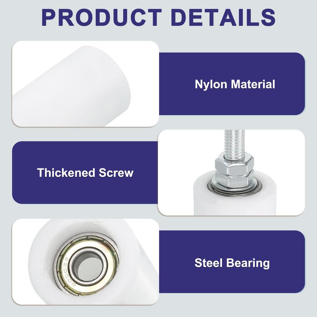 Uxcell 8 шт. 2,7" Нейлоновый роликовый узел поддержки ворот для раздвижных и откатных ворот, Универсальные дверные шкивы, Белый