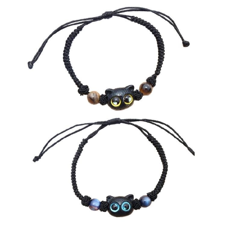Cats Bead Wristband Carved Cats Bracelet Braided Rope Cats Hand Chain Bracelets