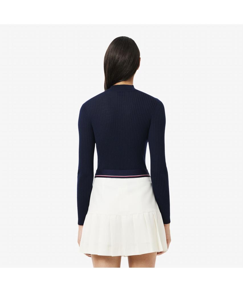 LACOSTE Women'S Ribbed Merino Wool Mock Neck Sweater Af4189-55N 166