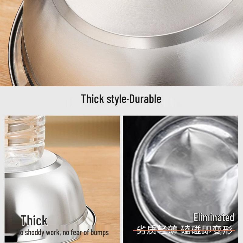 Food Grade 316 Stainless Steel Deep Round Bowl with Beveled Edge - Anti-overflow, Perfect for Soup and Rice