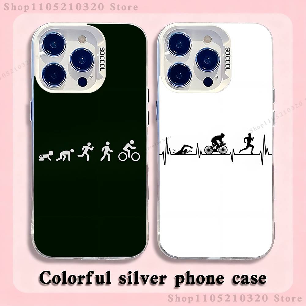 Triathlon Swim Bike Run Phone Case For iPhone 17,16,15,14,13,12,11,Pro,Max,Plus,Mini,XS,SE Anti Fall White Matte Hard Bumper