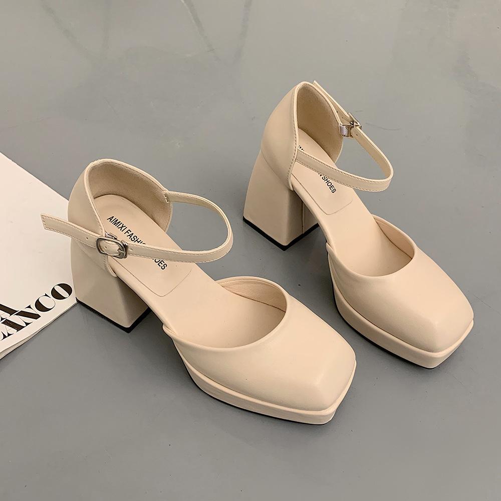 Туфли на высоком каблуке для женщин, весна-лето, водонепроницаемая платформа, простые черные, на толстой подошве, элегантные туфли