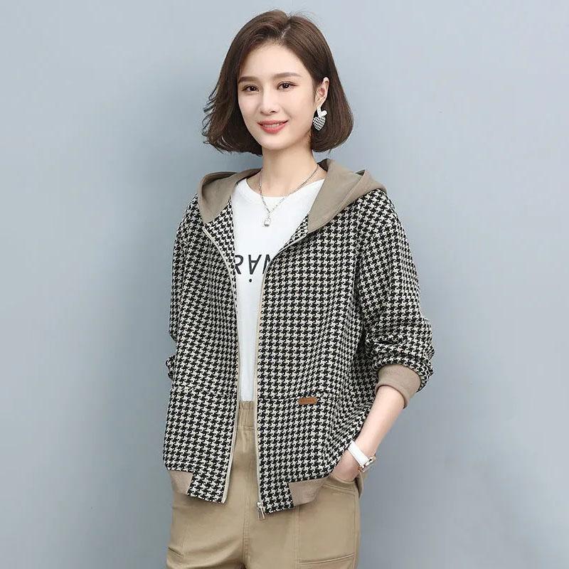 Jacket Women Fall and Spring Slim Short Section Hooded Cardigan Top Casual Versatile Comfortable Zipper Jacket