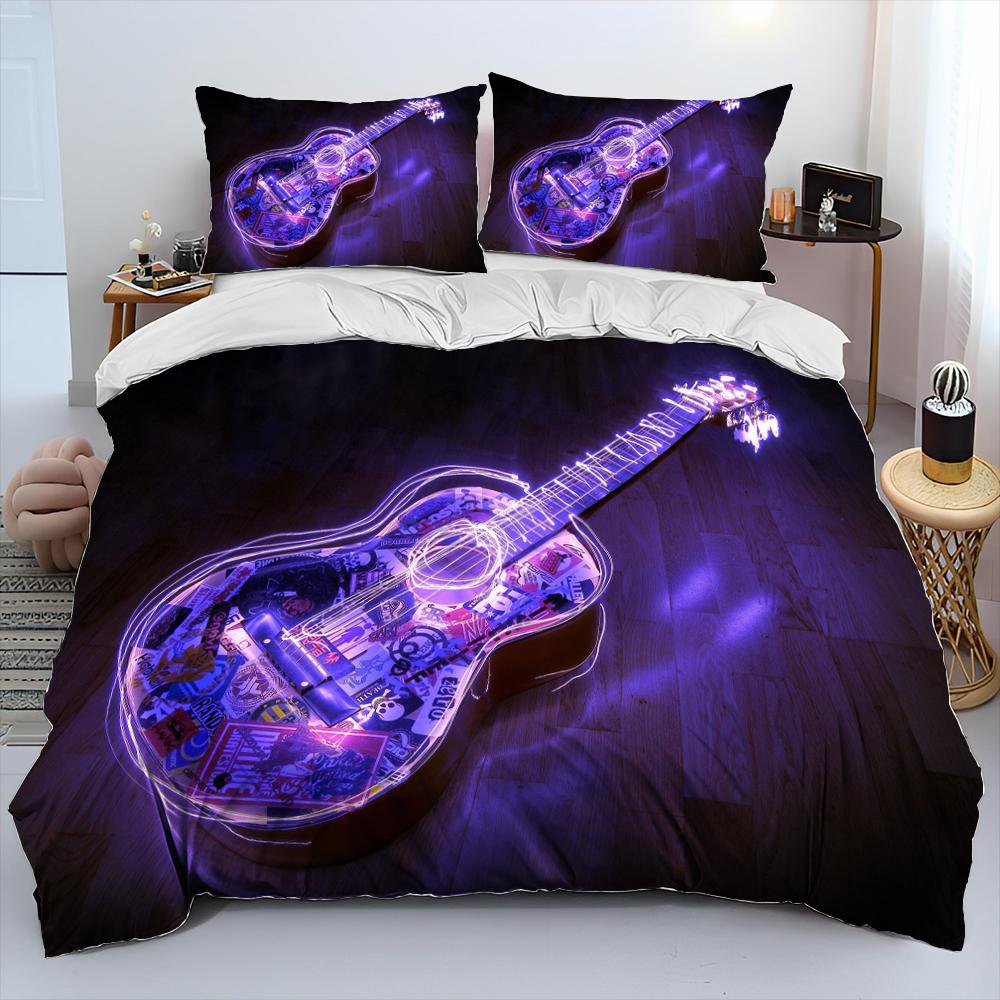 3D Classical Guitar Electric Guitar Bedding Set Punk Rock Music Duvet Cover Set Quilt Cover Queen Size For Kids Boys Young Man