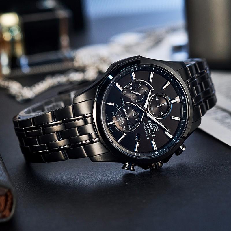 Casio Edifice Series Three Dial Six Needle Artificial Sapphire Mirror Fashion Classic Waterproof Solar Quartz Movement Watch EFB-670SBC-1AVUPR