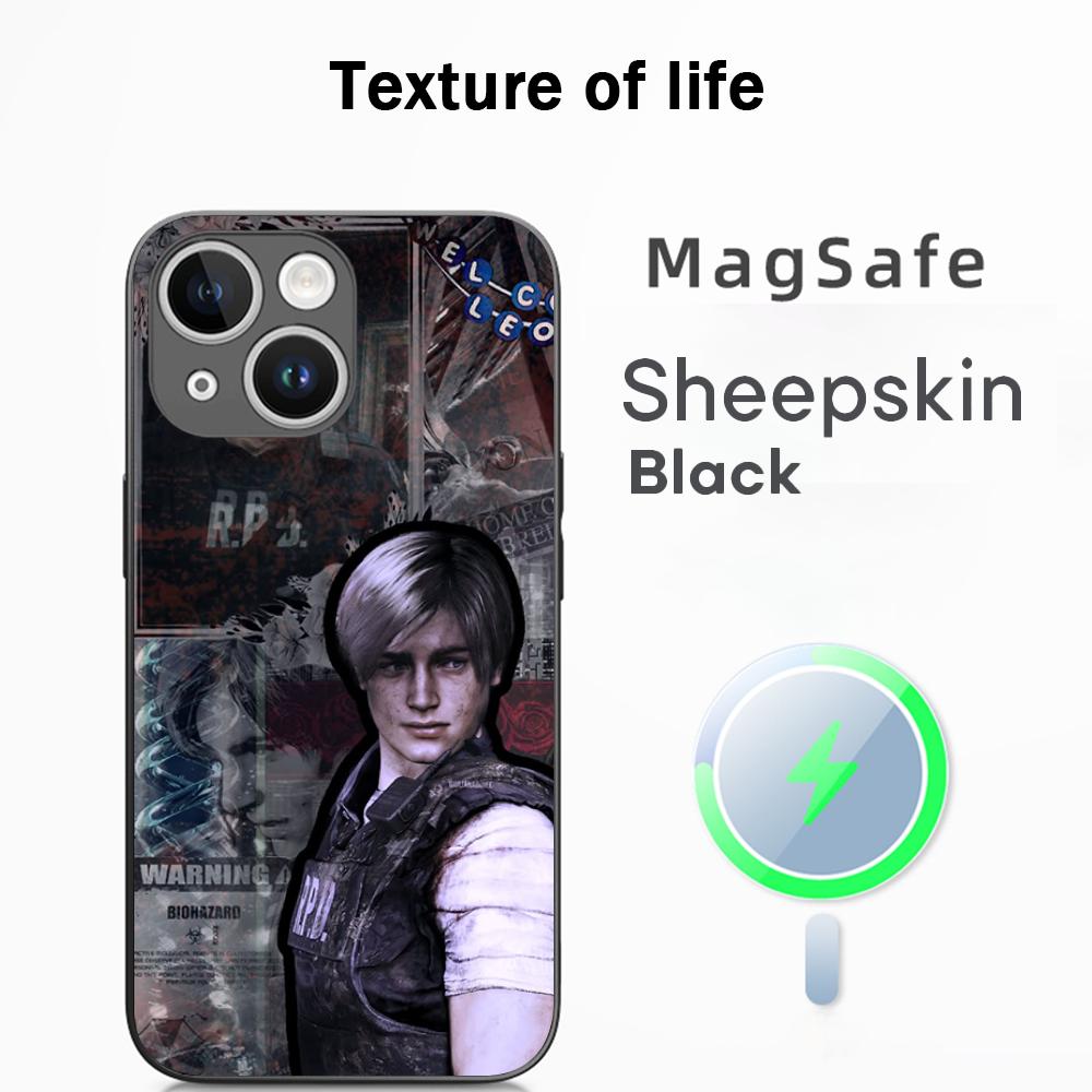 Ада Вонг X Леон горячий игровой плакат Чехол для телефона для iPhone 17 16 15 14 13 12 Plus Pro Max Высококачественная Люксовая Овечья кожа Magsafe