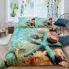 Beach Starfish Duvet Cover Set Queen Blue Cute Ocean Creatures Bedding Set Sea Shells Starfish Print Tropical Comforter Cover