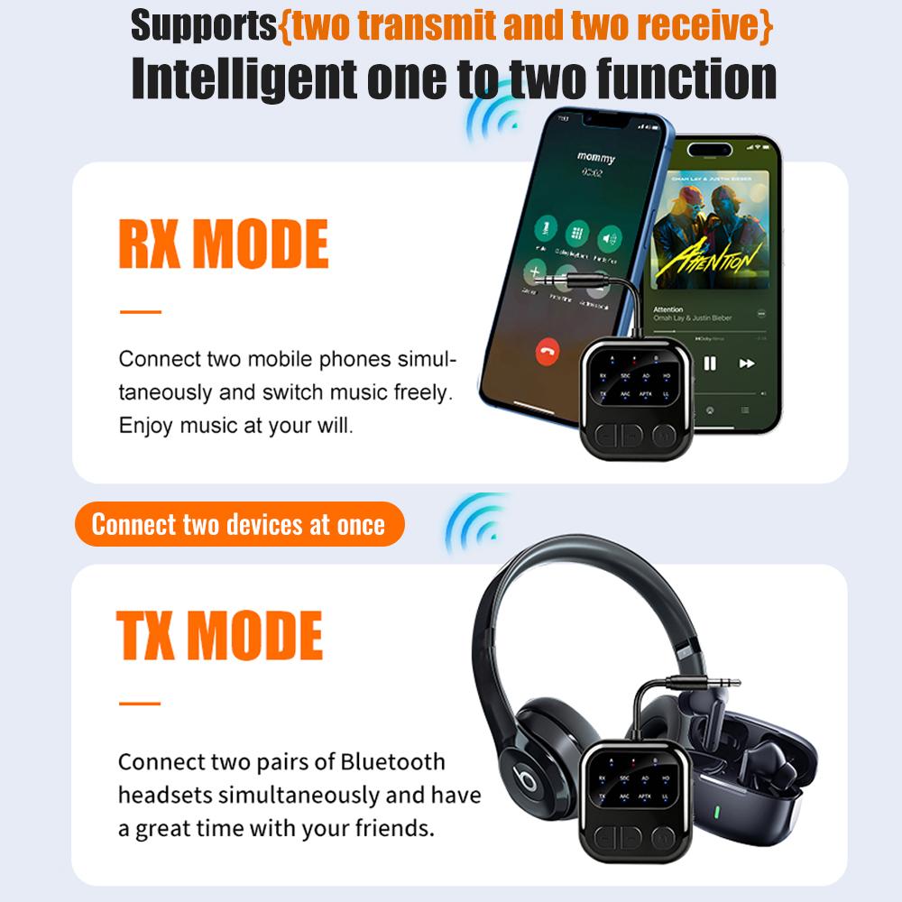 3,5 мм AUX LCD Автомобильный Bluetooth 6.0 Аудиоприемник и Передатчик Адаптер 2 в 1, aptX-Adaptive/HD/LL AAC Низкая Задержка HIFI Беспроводной Аудиоадаптер для ПК ТВ