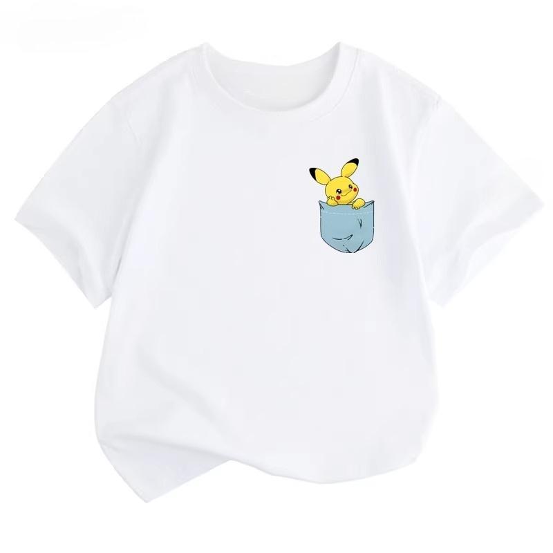 Potdemiel Summer New Pikachu Kids' 100% Cotton T-Shirt, Comfortable and Breathable, Suitable for Boys and Girls
