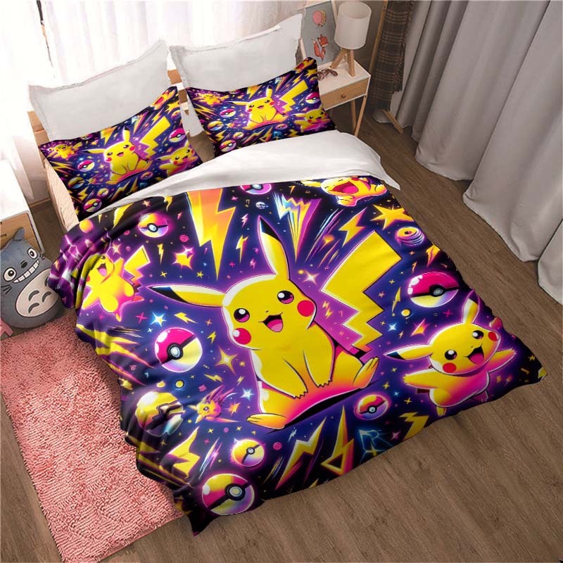 (Pokémon) Themed Printed Bedding Set: This Soft and Comfortable Set Includes A Duvet Cover and Pillowcases.