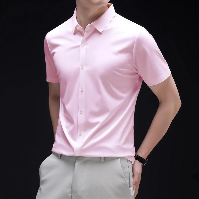 Новая мужская рубашка business casual с коротким рукавом, однотонная, устойчивая к складкам, не мнется, удобная, для любого сезона, универсальный топ