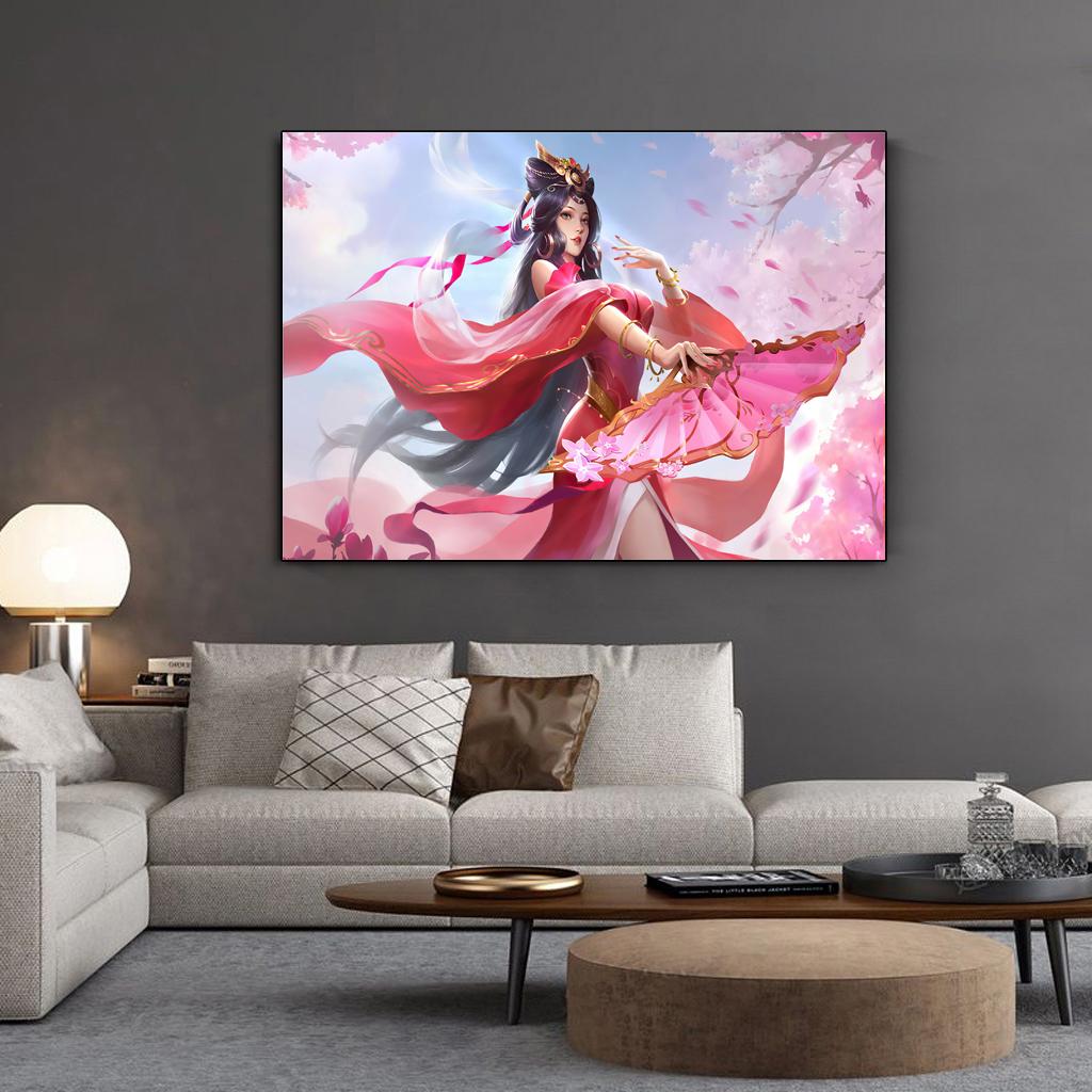 Рамка из цельного дерева HD Красота Аниме Игра Фэнтези Девушка HD Печать Холст Стена Искусства Живопись Модульные Картины Украшения Дома Плакат Рамка Для Гостиной