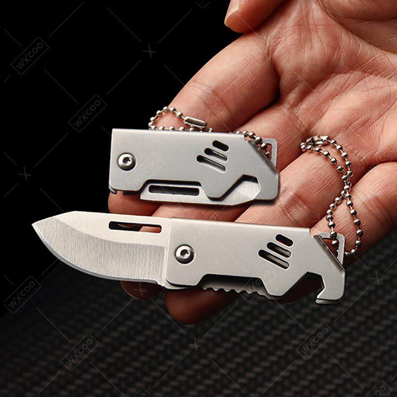 Mini Fruit Knife Stainless Steel Kitchen Paring Knife Folding Sharp Pocket Knives Kitchen Knife with Key Chain Non-slip Handle