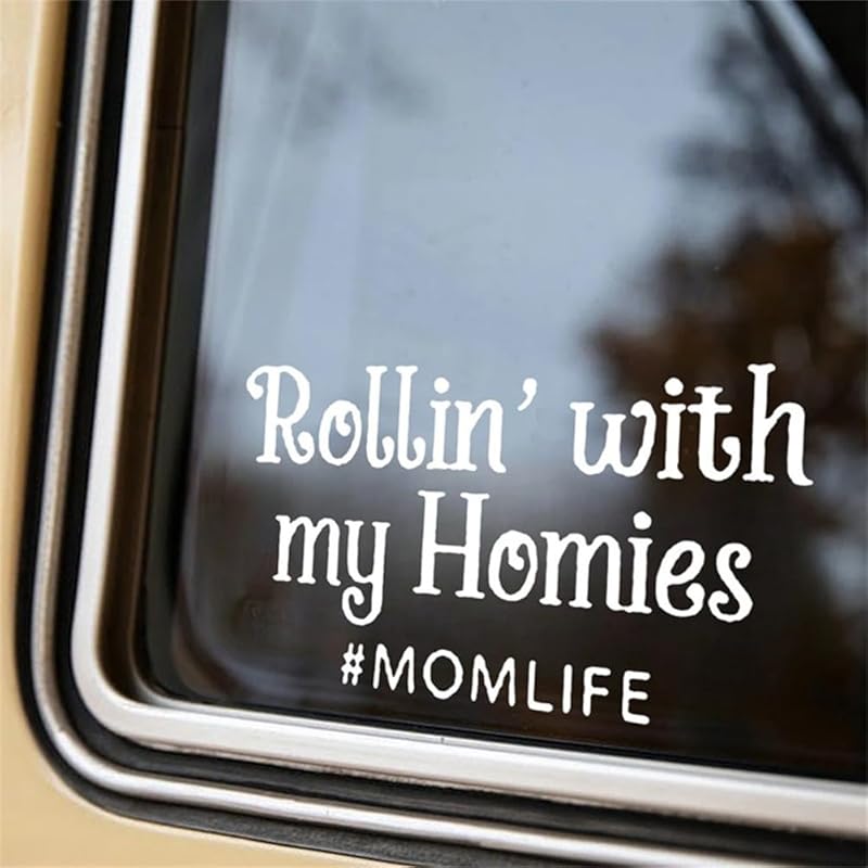 2PCS Rollin' with My Homies & Mom Life Car Sticker, 7.09"x4.13" Waterproof Vinyl Material Accessories, Interesting Decal for Cars, Trucks,