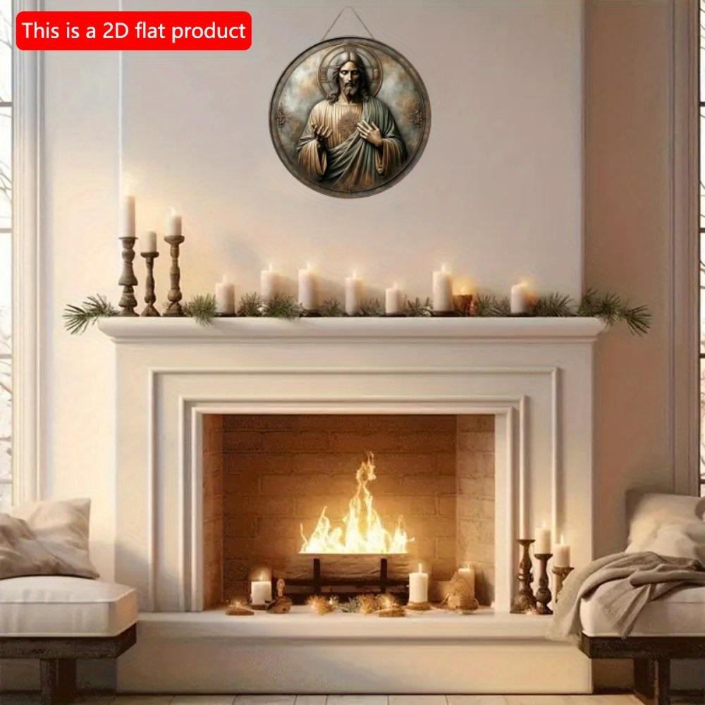 1 шт. 2d плоская деревянная винтажная уникальная художественная круглая деревянная вывеска с изображением Иисуса Христа - 20 см для дома, гостиной, офиса, бара, кафе, гаража, праздничного украшения