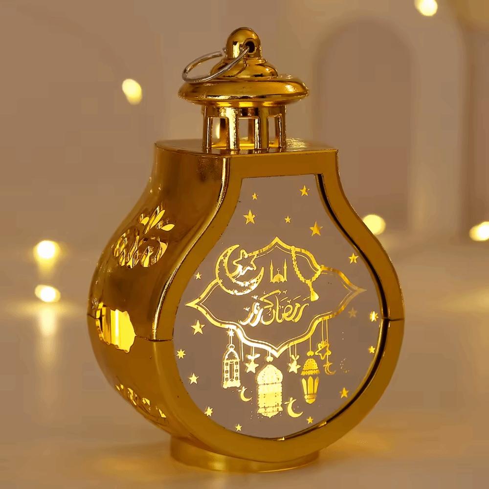 New Eid Mubarak Moon Ramadan Decoration LED Lantern Plastic Handheld Moon Lantern Castle Lights Islamic Party Decoration