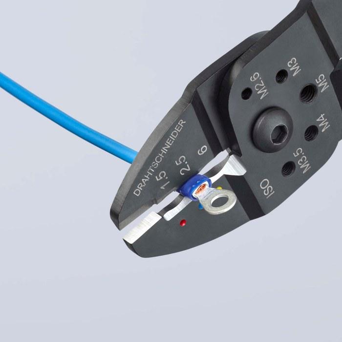 KNIPEX Crimping Pliers 215mm 9722240 (red, blue, black) - for 0.75-6.0 sq mm stranded wire, 0.5-6.0 sq mm connectors.
