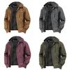 Мужская флисовая куртка на молнии с капюшоном на шнурке и косыми карманами, доступна в коричневом, сером, фиолетовом, оливково-зеленом цветах