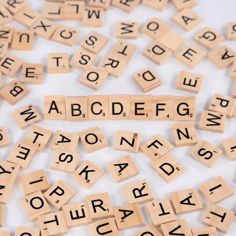 100Pcs Wood Tiles Letter Alphabet Craft Wooden Decoration for Home Wedding Party Christmas DIY Ornaments Digital Puzzle Kids Toy