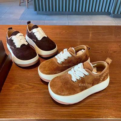 В наличии Женские ретро кроссовки на толстой подошве из натуральной кожи - 2025 Новые осенние универсальные легкие повседневные туфли