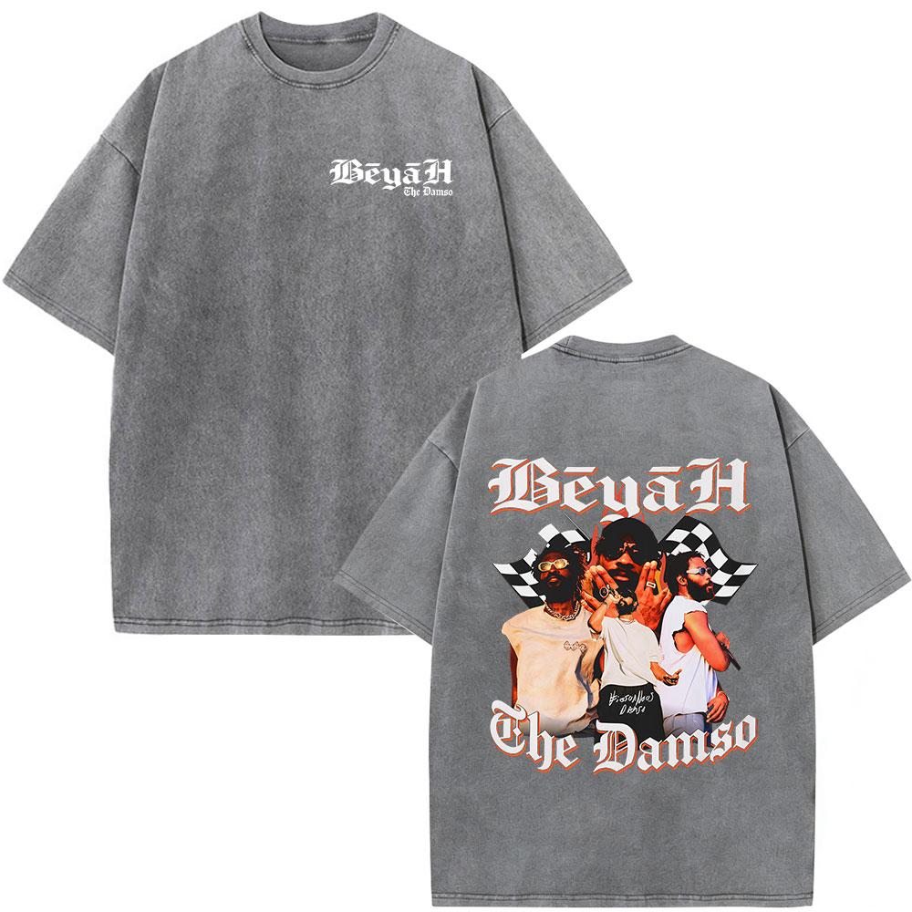 Vintage Washed Rapper Damso Beyah Tour 2026 Tshirt Fashion Hip Hop Oversized Short Sleeve T Shirts Mens Women Casual Tshirts