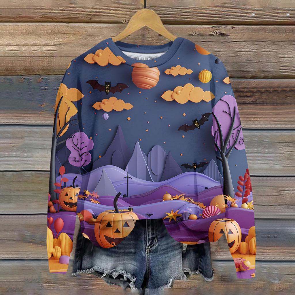 Женская мода повседневная толстовка с капюшоном с длинным рукавом и принтом на Хэллоуин