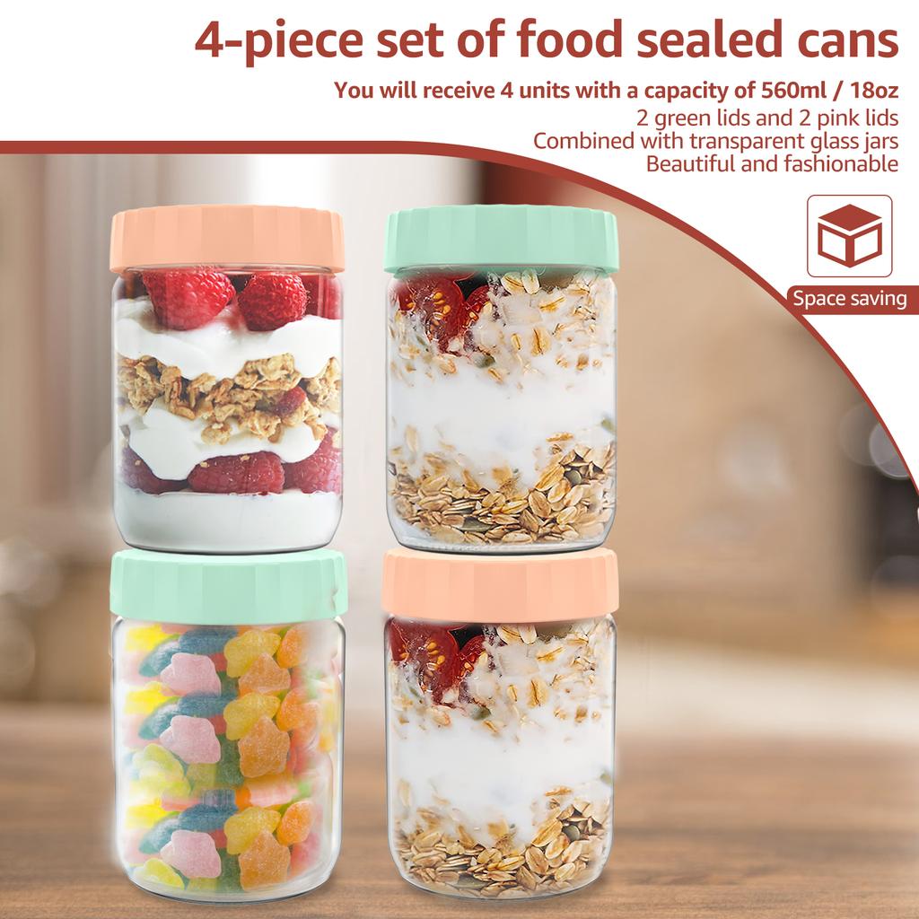 4/8Pcs Overnight Oats Container Moisture Resistant Sealable Glass Jars Kitchen Milk Fruit Salad Food Storage Jars Portable
