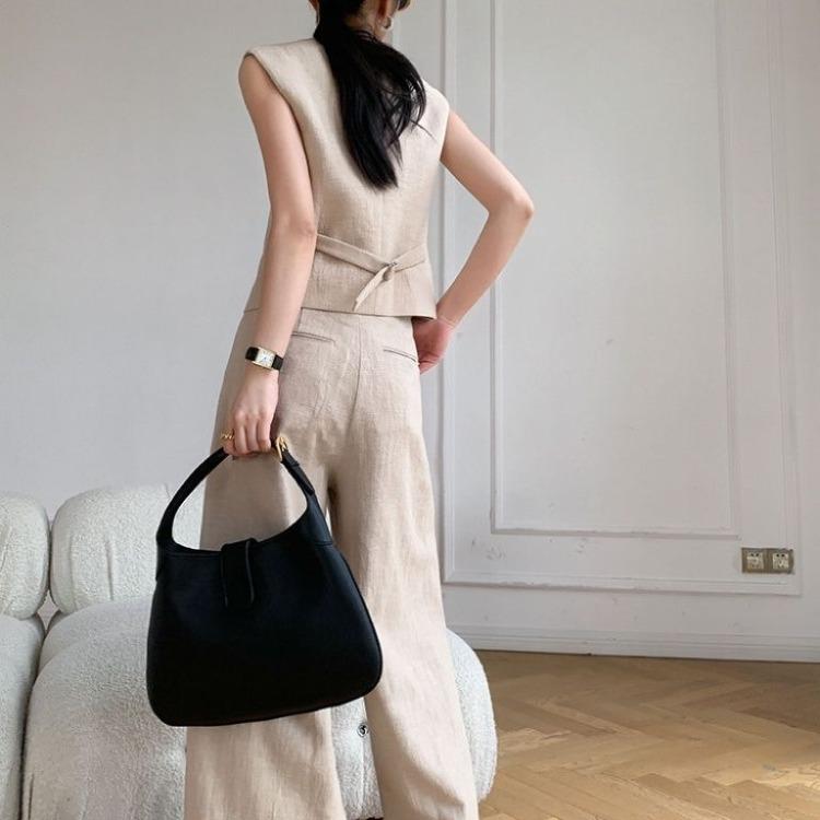 Модный комплект премиум-класса из двух частей, жилет без рукавов, хлопковый лен, широкие брюки, повседневный, для похудения