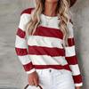 Women's Fashion Casual Striped Printed Round Neck Long Sleeve T-shirt Top