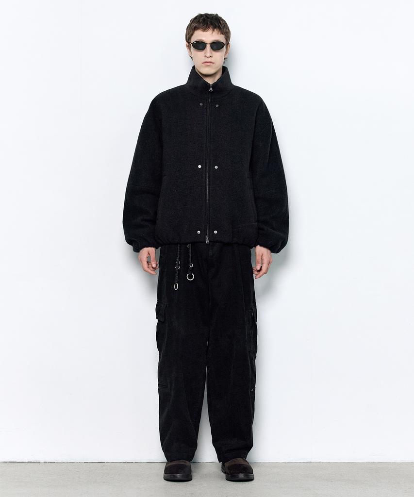 Insilence Boucle Wool Zip-Up Puffer Jumper Black