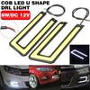 2Pcs/Lot U Shape Universal Car Trucks Daytime Running Light White Cob Led Lights Waterproof Drl Daylight Driving Light Lamp