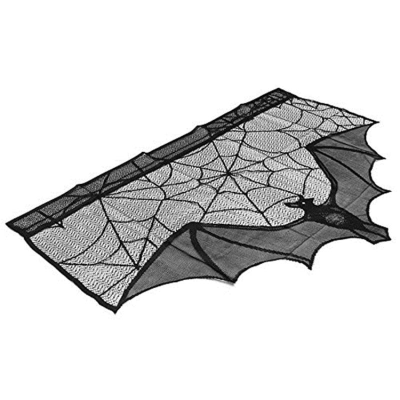 Halloween Curtains 95*57cm Black Lace Spider Web Bat Curtains Halloween Door Curtain Decoration
