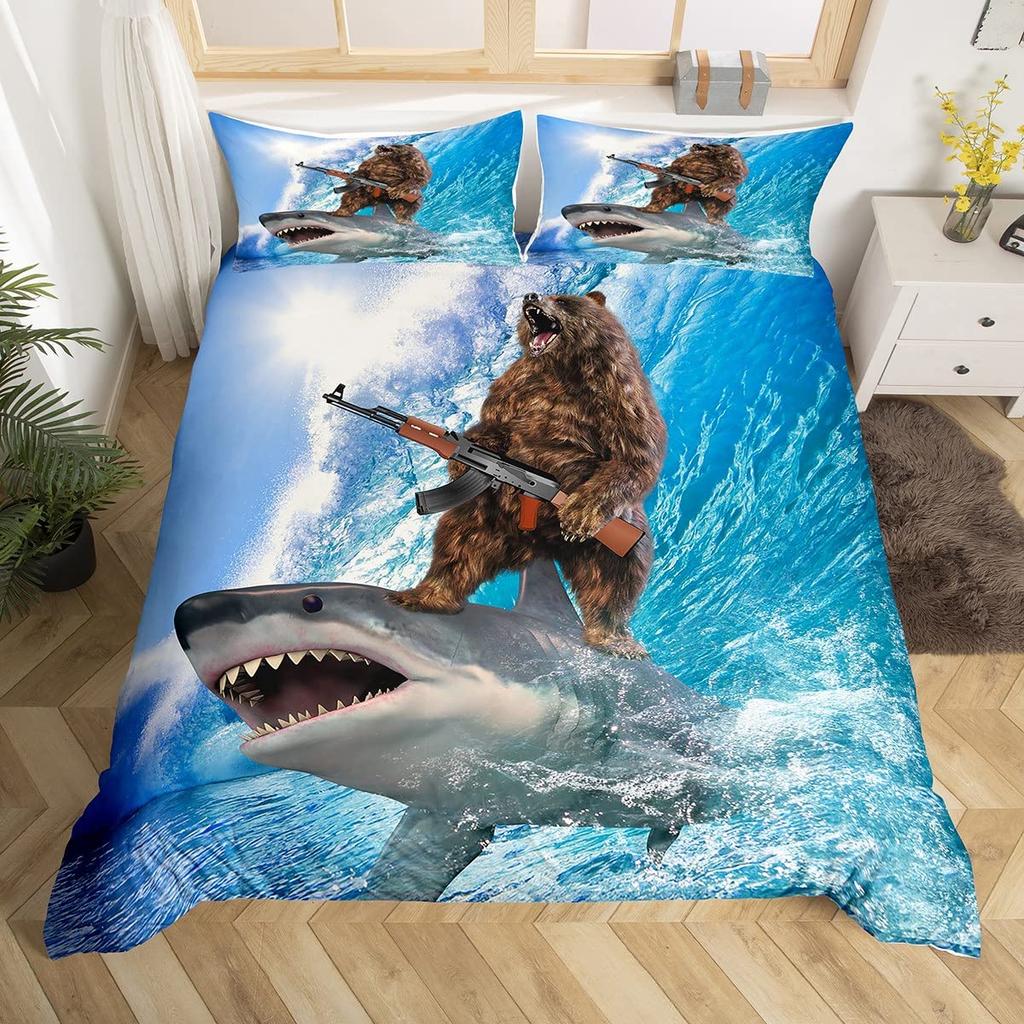 Пододеяльник с изображением акулы, комплект постельного белья с изображением глубоководных животных, мультяшные акулы океана, красочный нарисованный вручную пододеяльник для детей, мальчиков и девочек
