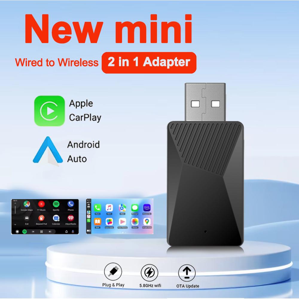 Беспроводной адаптер 2 в 1 CarPlay Android Auto, беспроводной, умный USB-донгл, мини-бокс, подключи и играй, WiFi, быстрое подключение