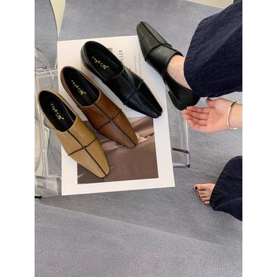 Нишевые универсальные туфли-лодочки с глубоким вырезом и квадратным носком в новом ретро-стиле, простые туфли на толстом каблуке из мягкой кожи для женщин, 2025