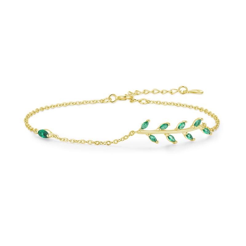 MODIAN 925 Silver Green Leaf Zirconia Adjustable Link Chain Bracelet For Women Fashion Wedding Jewelry Accessories