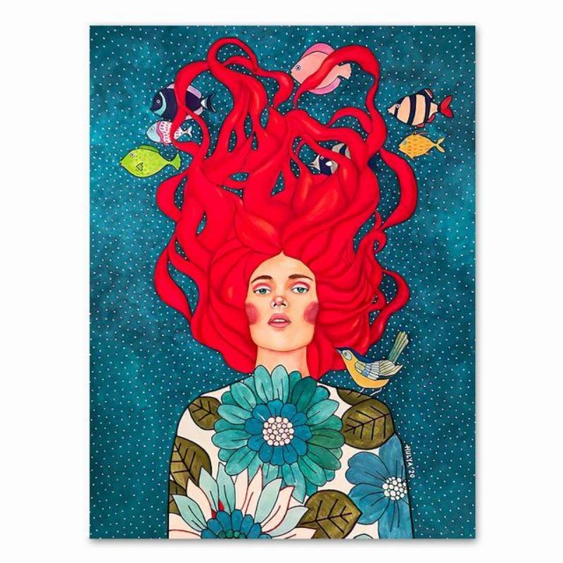 Абстрактные волосы девушки цветы птицы настенная живопись на холсте постеры на скандинавскую тематику и принты винтажные настенные панели для декора гостиной без рам