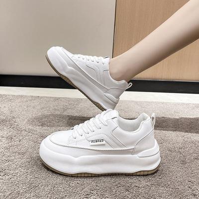 Летняя белая обувь женская весенне-осенние новые модели на толстой подошве для увеличения роста ремешок маффин низкий перерыв