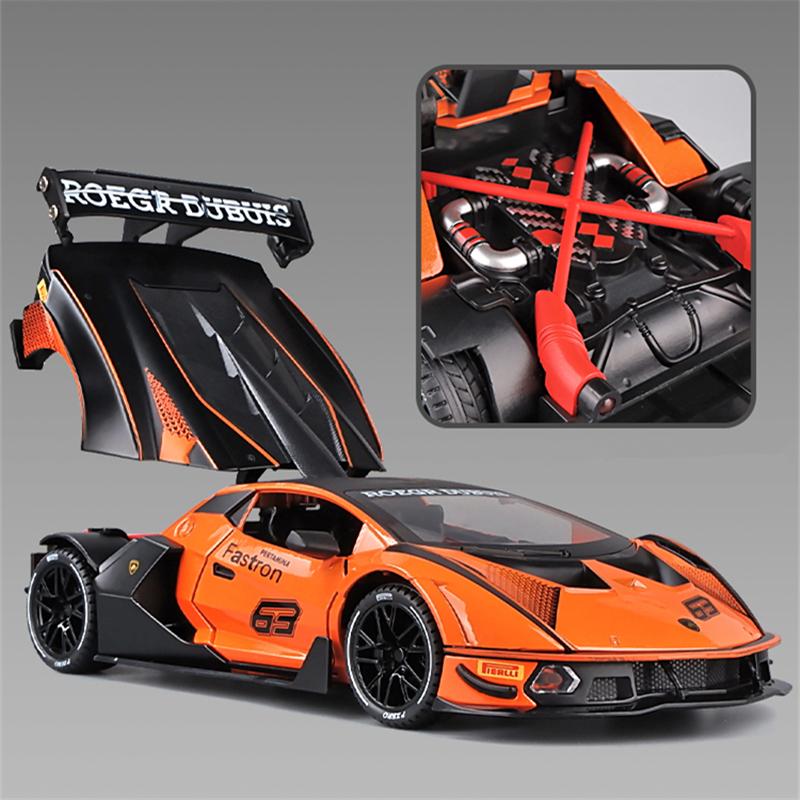 1/24 Lamborghini Essenza SCV12 сплава спортивная модель автомобиля литые металлические игрушечные транспортные средства коллекция моделей автомобилей имитация звука света детский подарок