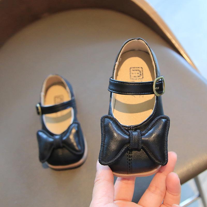 Baby Girls Leather Shoes Children Casual Flats Kids Kindergarten Toddlers Princess Bow-knot Mary Janes Square Toes 21-30 Sweet