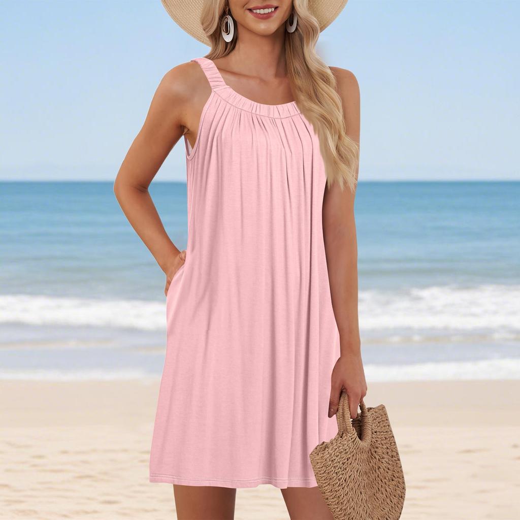 Женская пляжная жилетка Повседневная летняя С карманом На бретельках Цветное платье