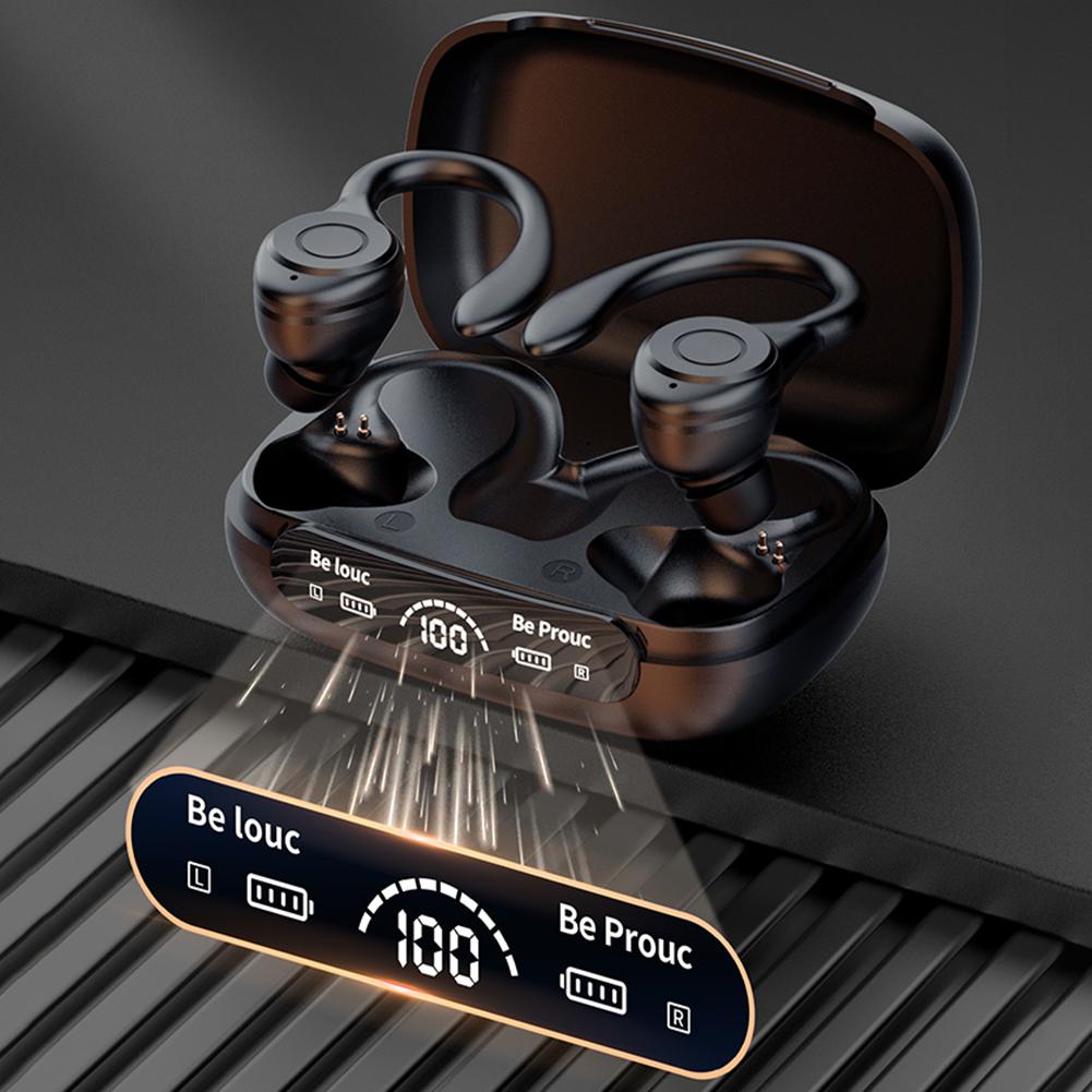 1/2Pcs Wireless Headset Ear Hook Waterproof HIFI Stereo Headphones Bluetooth 5.3 Noise Reduction Power Display Sports Earbuds